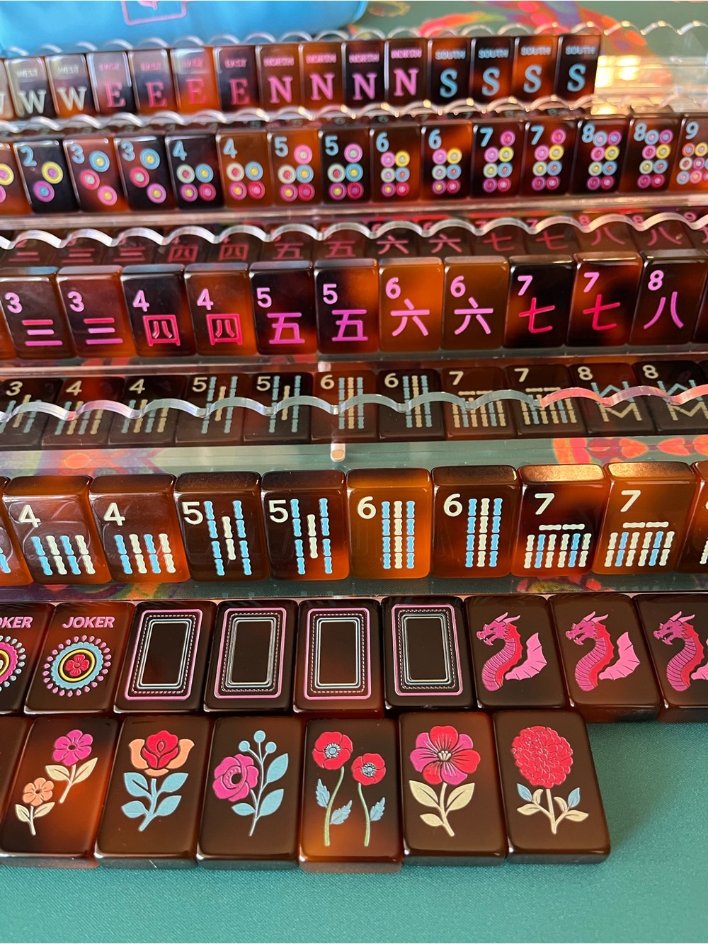 Mahjong Tile Set w/ Tile Bag and Dice, Tortoise Design Similar to Woodlands Joy - Picture 7 of 13